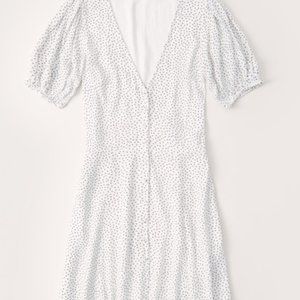 Puff-Sleeve Button-Front Mini Dress